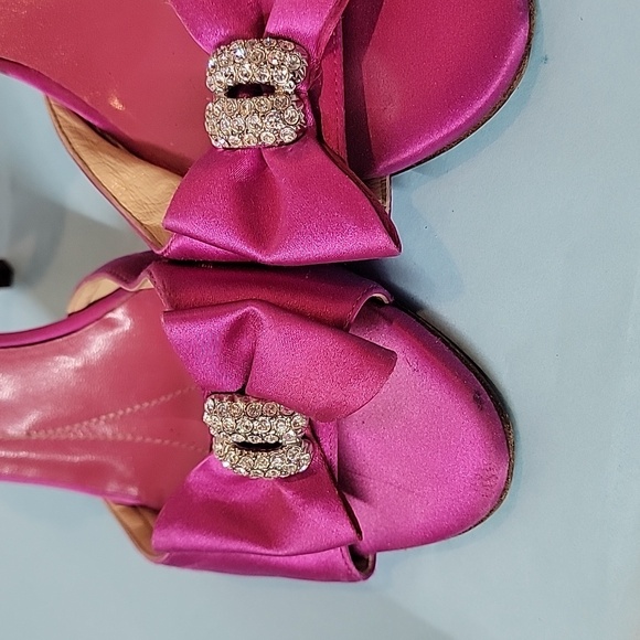 KATE SPADE New York Fushia Satin Jeweled Bow High Heel Slingback Shoes Size 11 - Picture 15 of 15